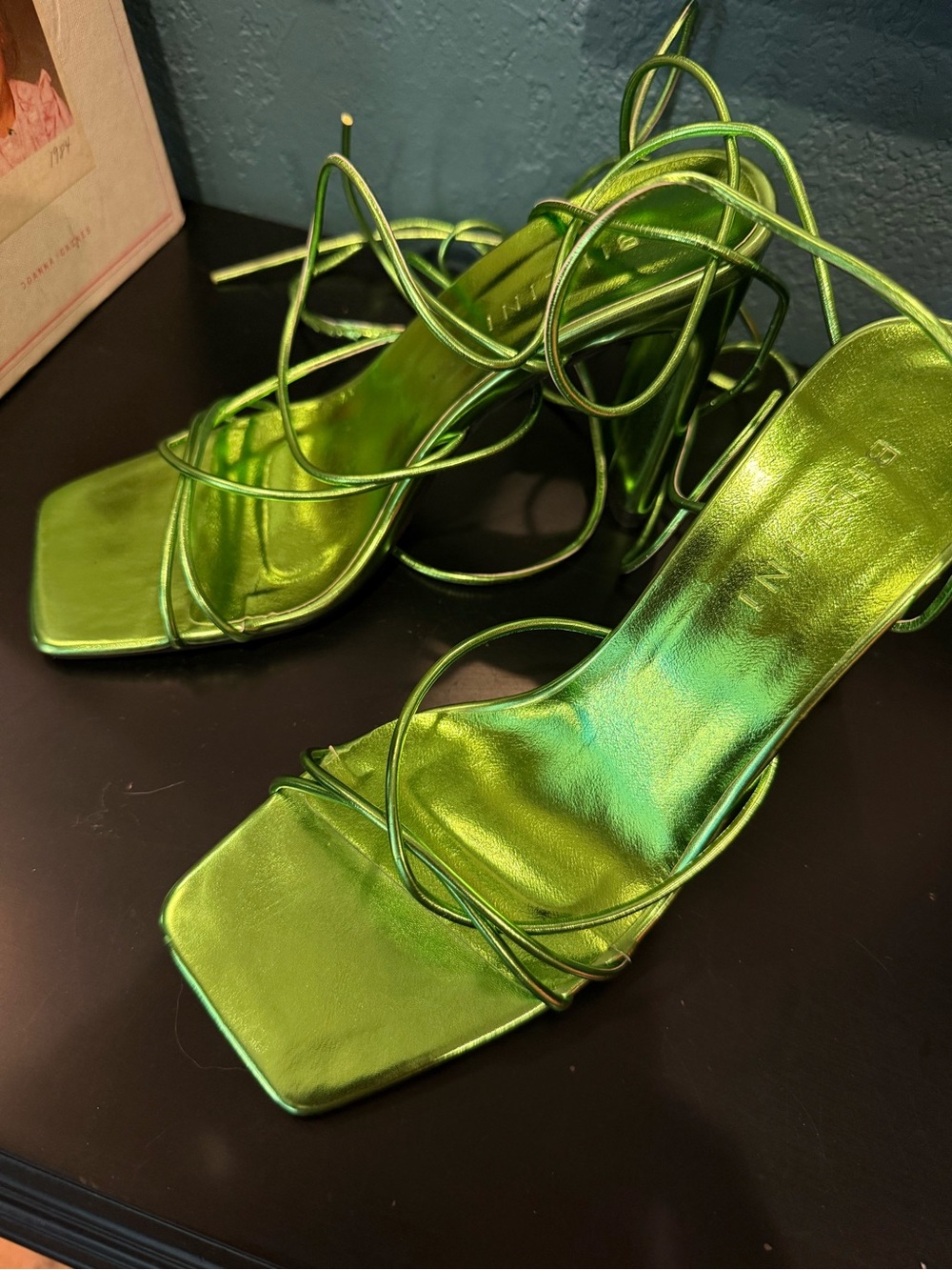 Billini Metallic Lime Green Strappy Lace-Up Heels